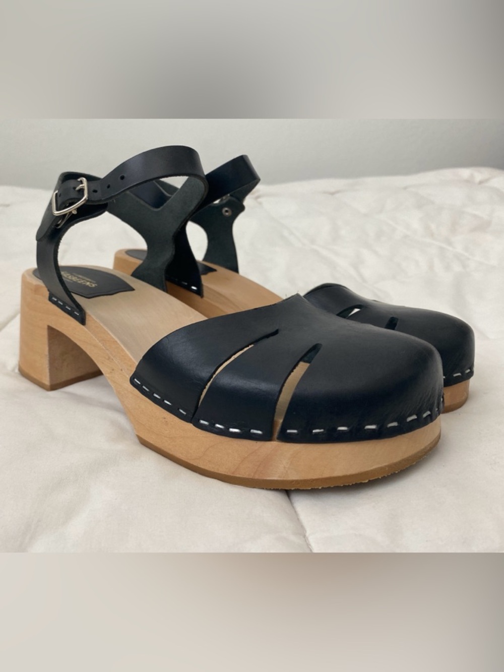 Swedish Hasbeens Baskemolla Black Leather Sandals Size 41 10 Ankle Strap